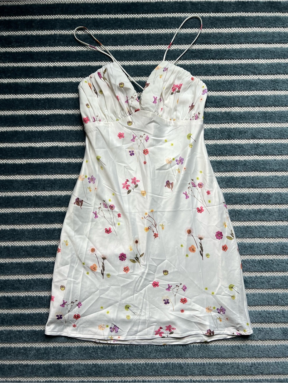 Princess Polly silky white floral mini dress size 2